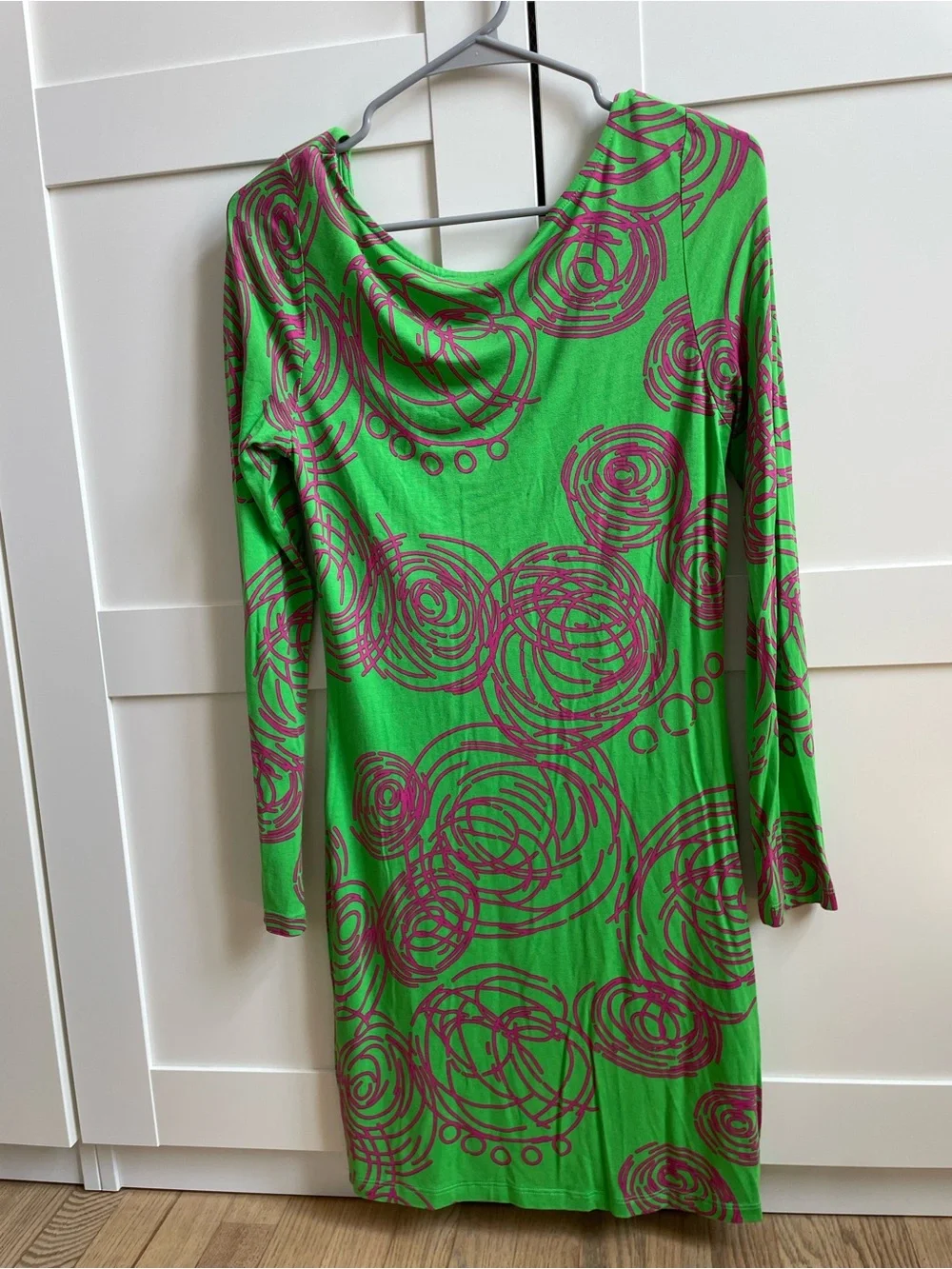 VENUS Green Dress with Pink Swirl Print - Long Sleeve